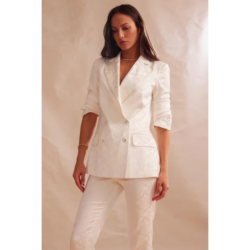 V. Chapman The Charles Blazer In White Mini Floral Brocade Women's Size M